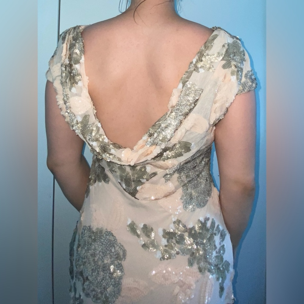 Calvin Klein Soft Pink with Silver Sequins Floral Formal Dress